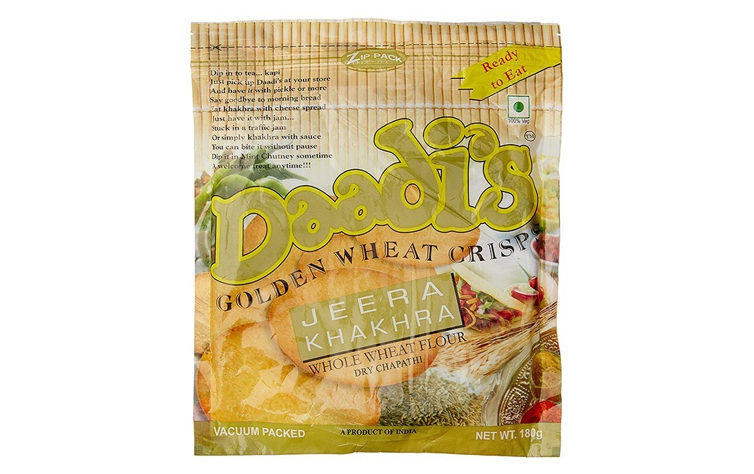 Daadi's Golden Wheat Crisps Jeera Khakhra   Pack  180 grams